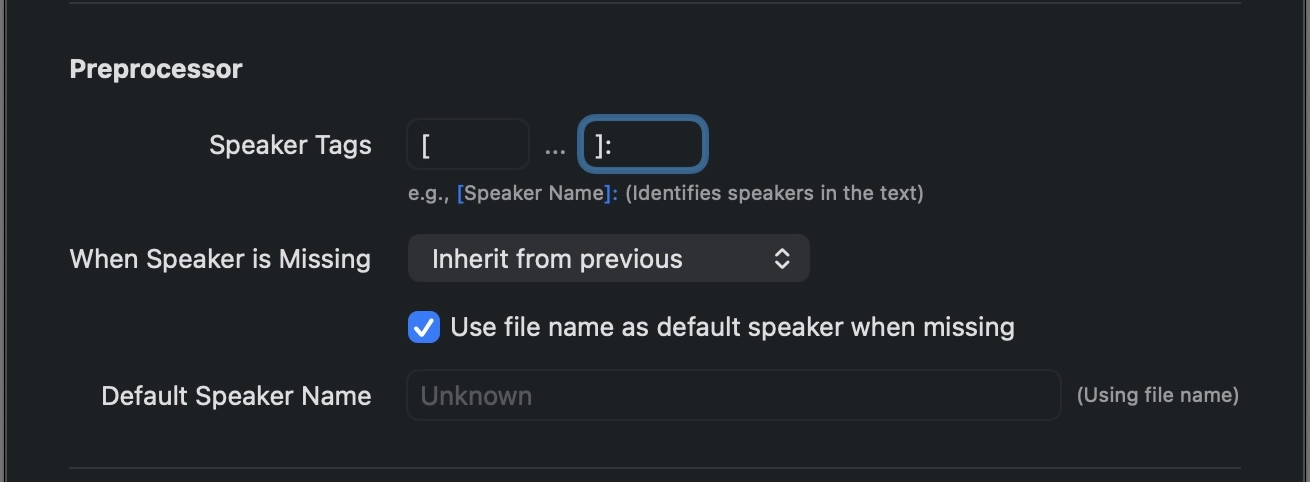 Speaker label and fallback options in TitleFlow Settings